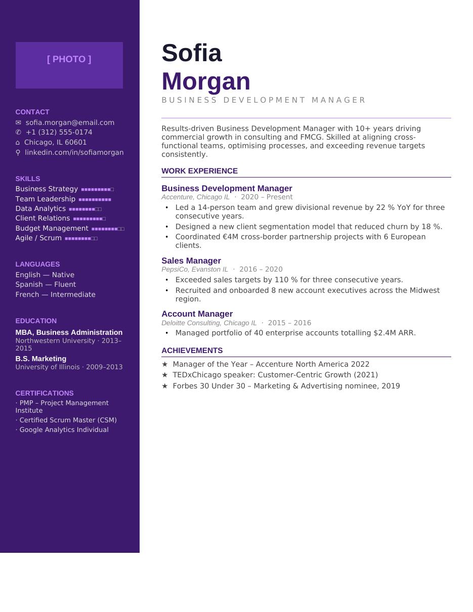 Amethyst Sidebar CV template preview