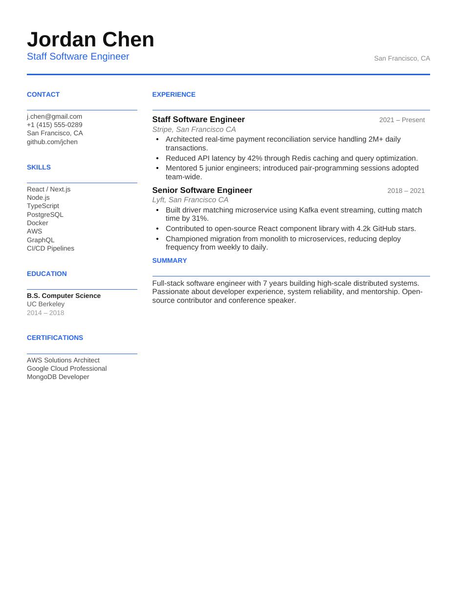 Resume Modern CV template preview