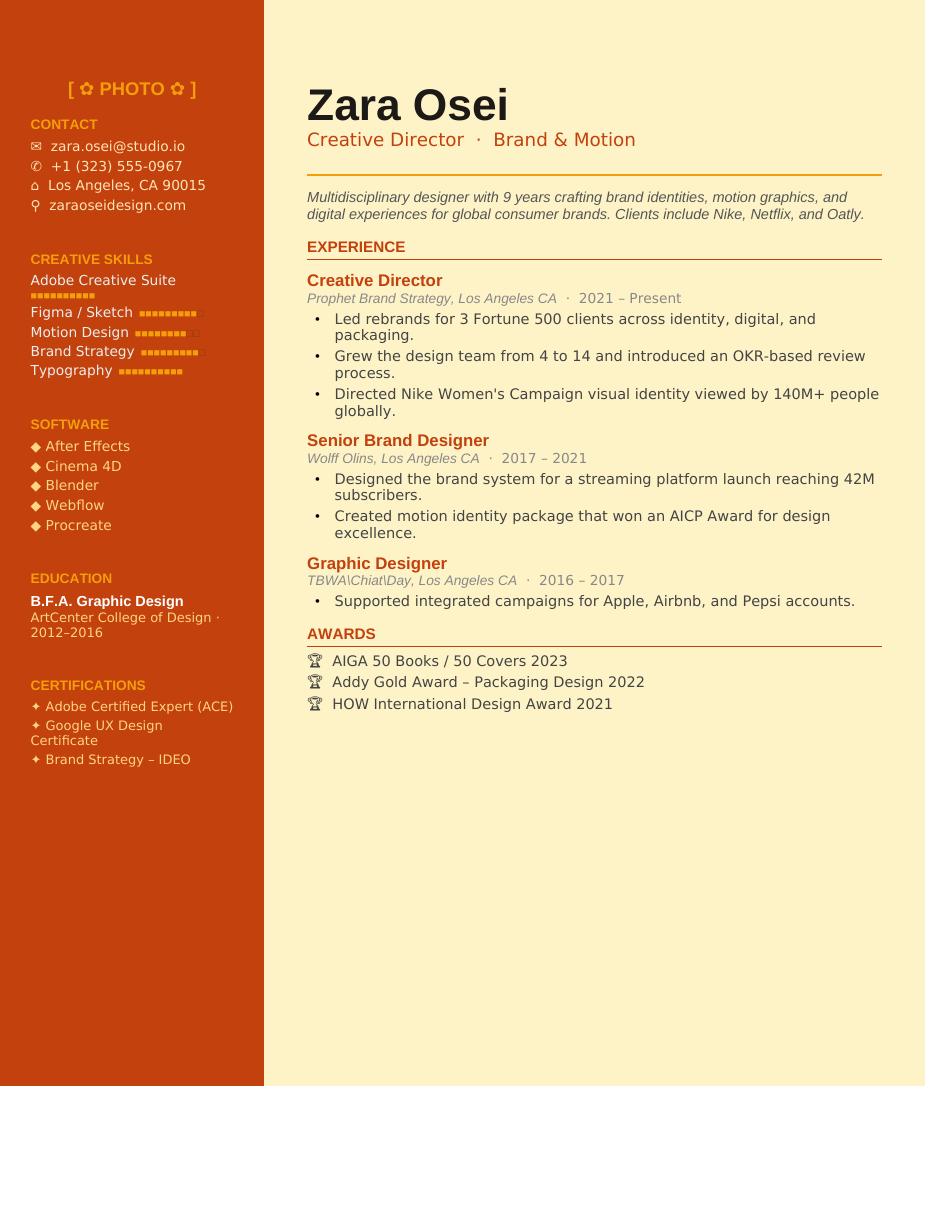 Sunset Creative CV template preview